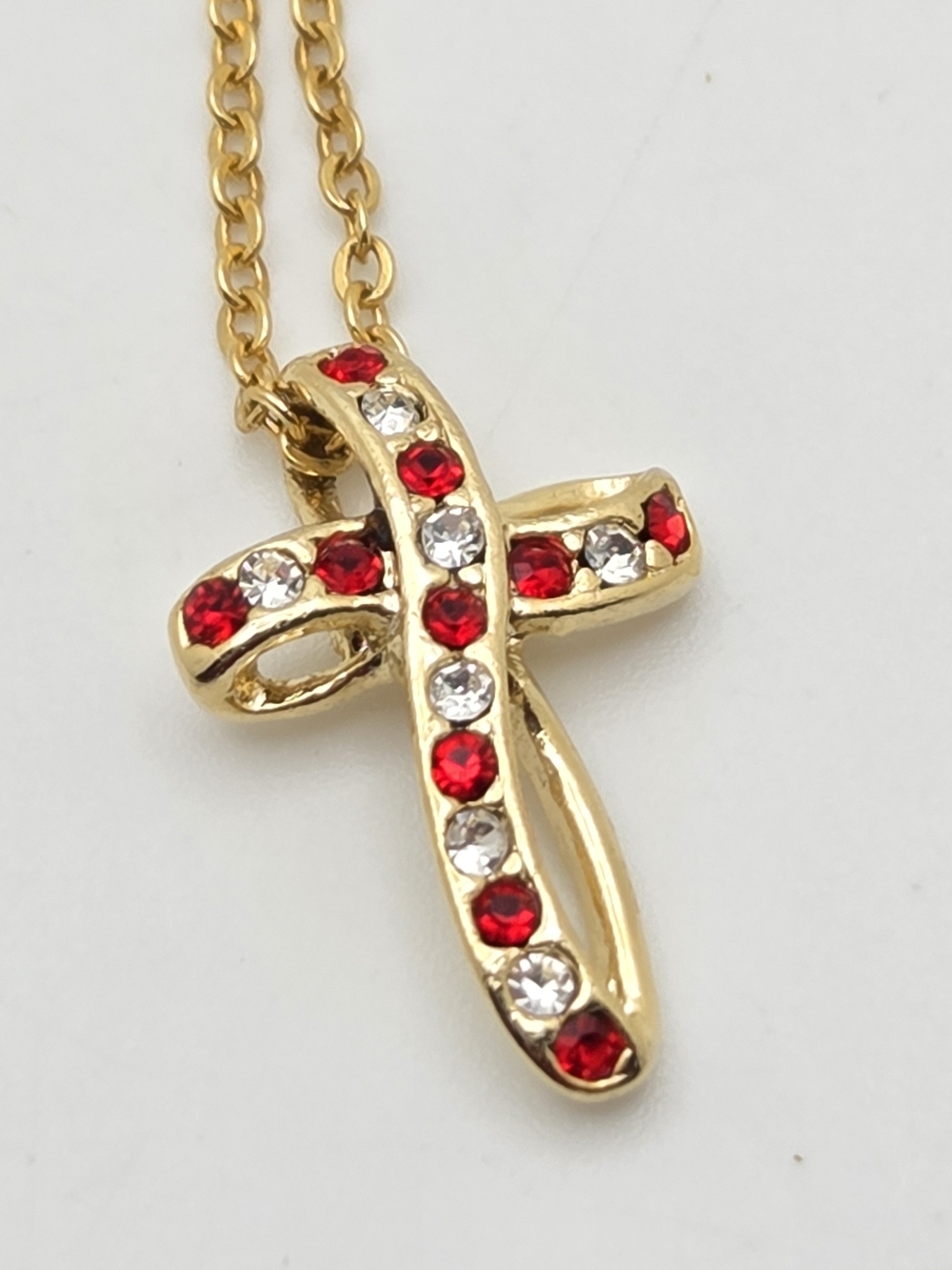 Red & Clear Rhinestone Infinity Cross Necklace - Picture 10 of 13
